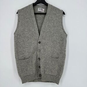 Vintage Puritan Thermx Mens Large Gray V Neck Button Up Sweater Vest Pockets